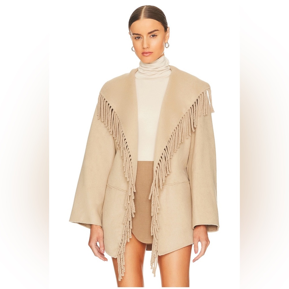 Simkhai Rowen Wool Fringe Coat in Sand